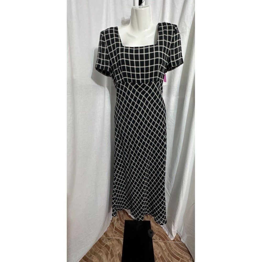 Vintage Donna Ricco Black  Plaid  Chiffon Dress Size S #1153